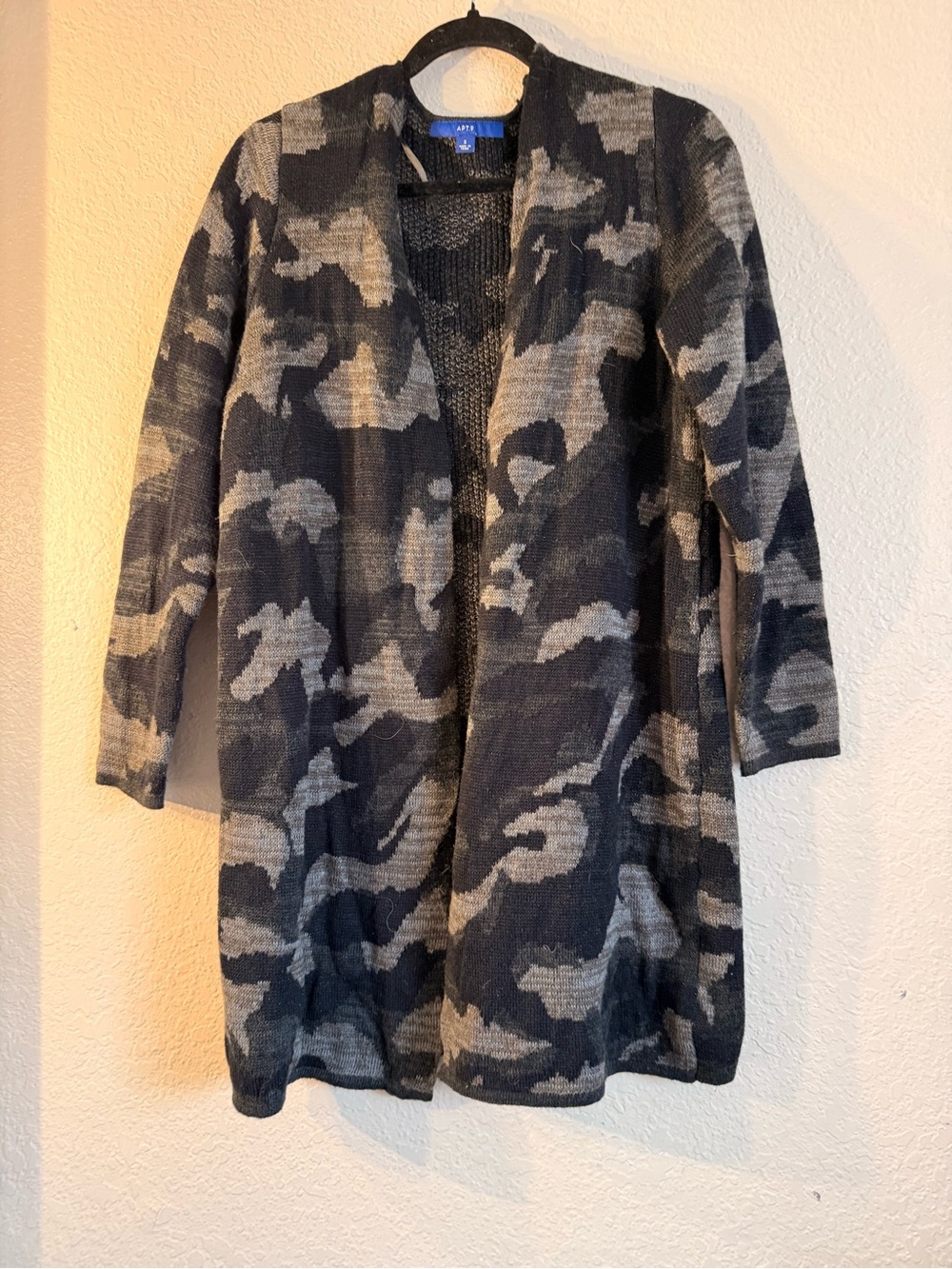 Apt. 9 Gray & Black Camouflage Open-Front Cardigan Coat